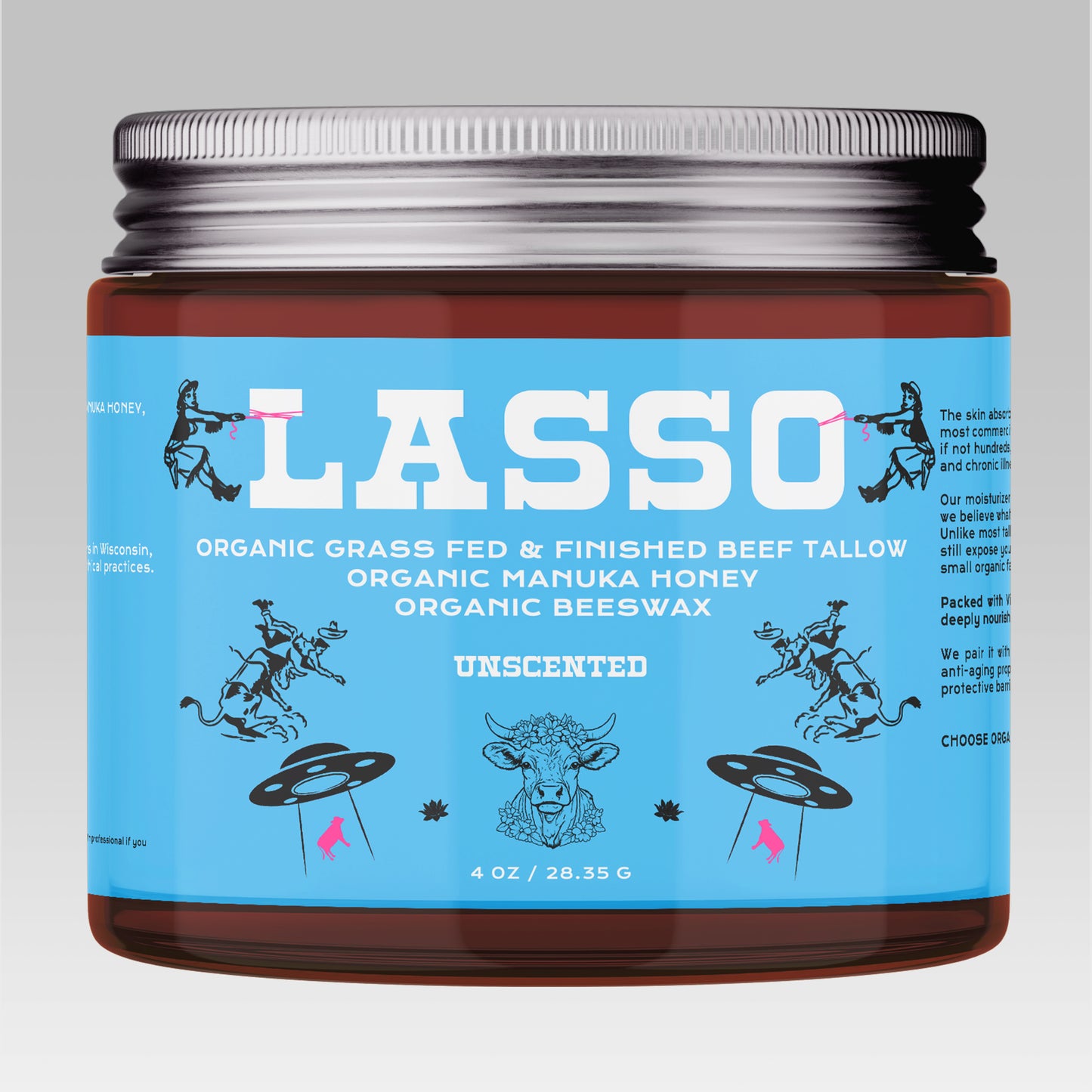 Lasso Organic Grass-Fed Tallow Balm with Manuka Honey & Beeswax – Natural Moisturizer for Face, Body & Dry Skin (4oz)
