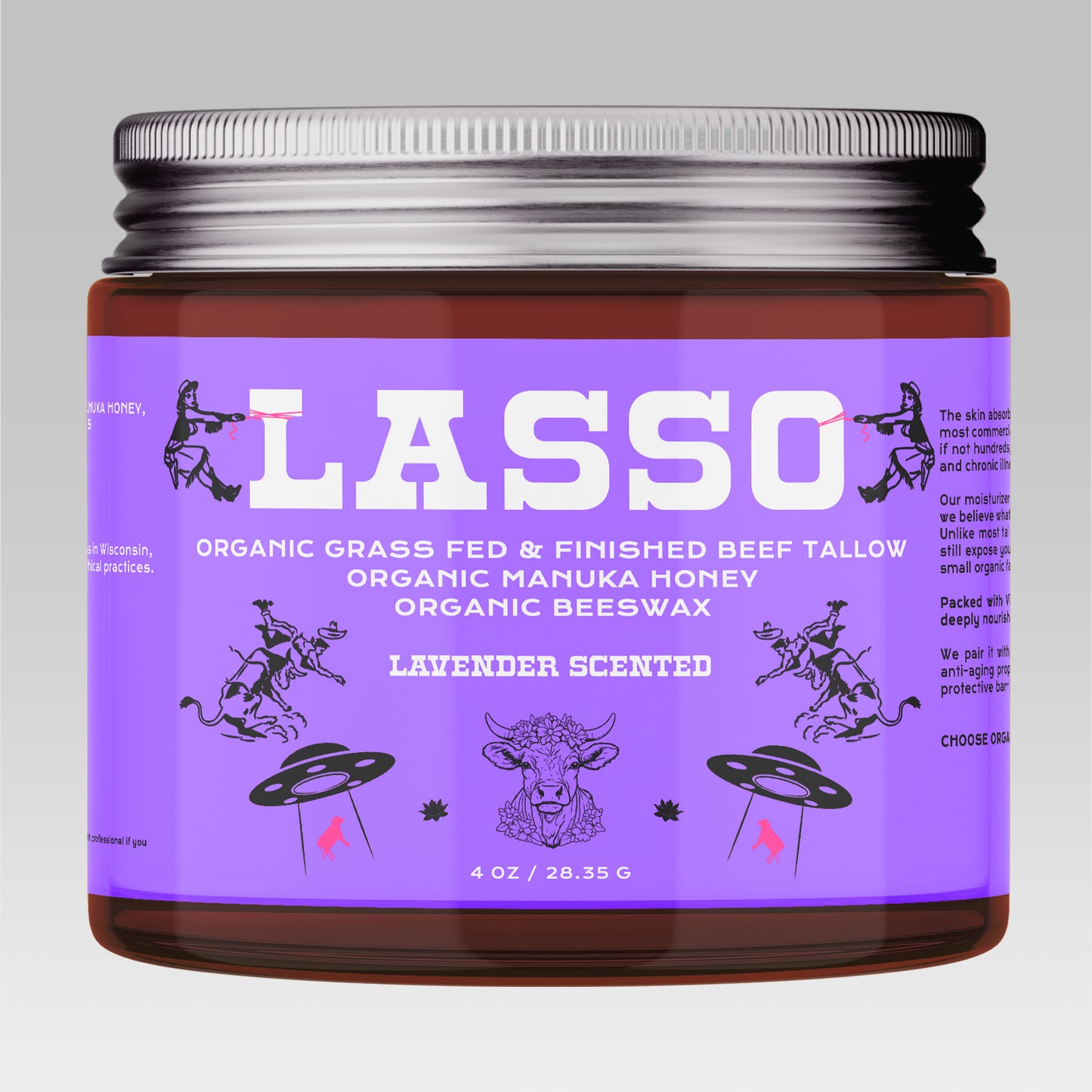 Lasso Organic Grass-Fed Tallow Balm with Manuka Honey & Beeswax – Natural Moisturizer for Face, Body & Dry Skin (4oz)