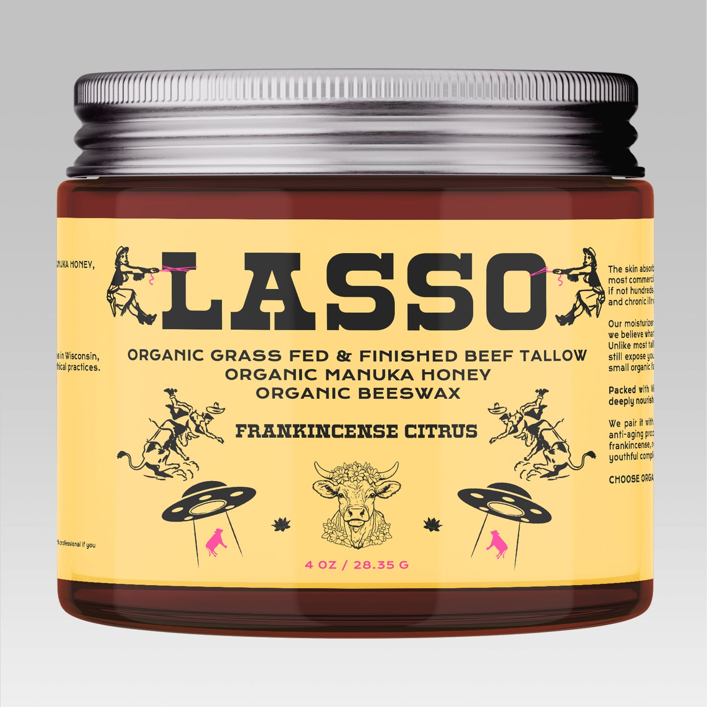 Lasso Organic Grass-Fed Tallow Balm with Manuka Honey & Beeswax – Natural Moisturizer for Face, Body & Dry Skin (4oz)