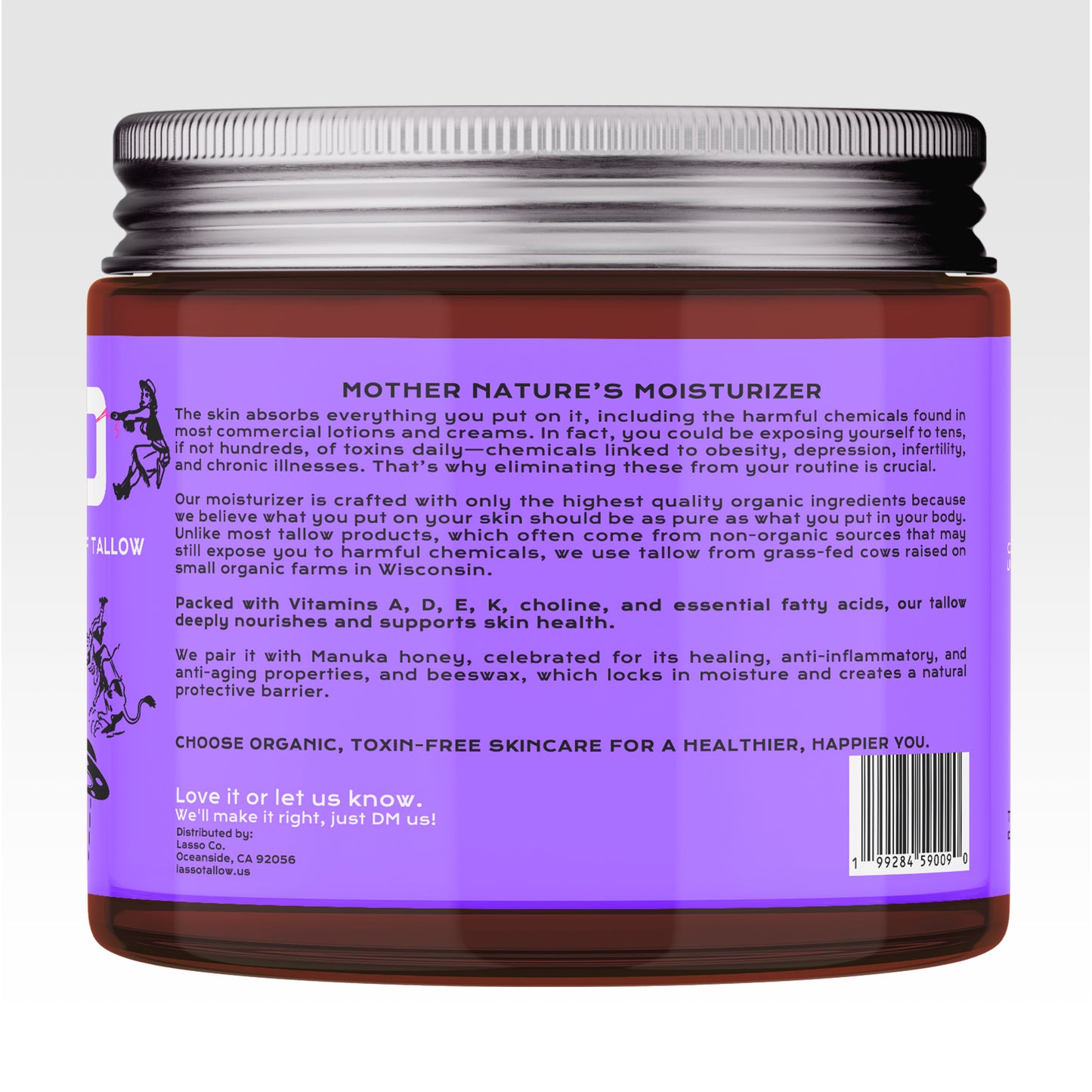 Lasso Organic Grass-Fed Tallow Balm with Manuka Honey & Beeswax – Natural Moisturizer for Face, Body & Dry Skin (4oz)