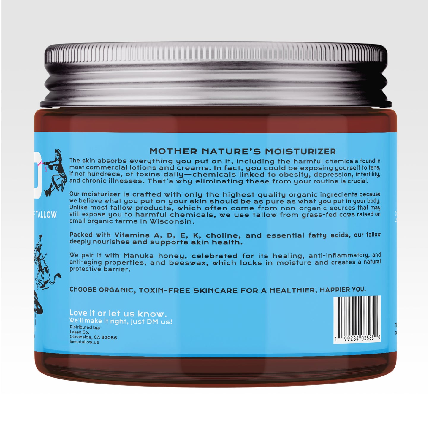 Lasso Organic Grass-Fed Tallow Balm with Manuka Honey & Beeswax – Natural Moisturizer for Face, Body & Dry Skin (4oz)