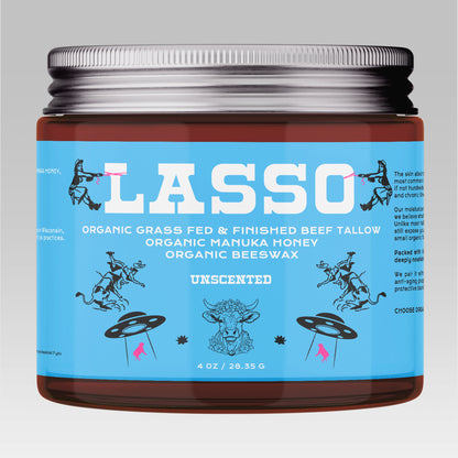 Lasso Organic Grass-Fed Tallow Balm with Manuka Honey & Beeswax – Natural Moisturizer for Face, Body & Dry Skin (4oz)