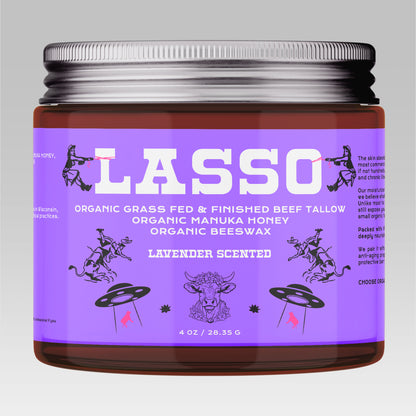 Lasso Organic Grass-Fed Tallow Balm with Manuka Honey & Beeswax – Natural Moisturizer for Face, Body & Dry Skin (4oz)