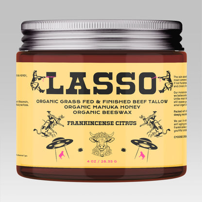 Lasso Organic Grass-Fed Tallow Balm with Manuka Honey & Beeswax – Natural Moisturizer for Face, Body & Dry Skin (4oz)